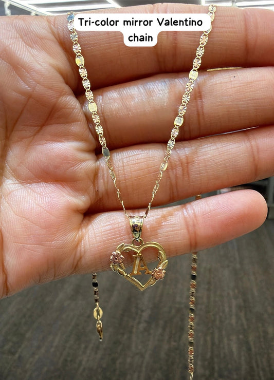 Tri-color chain with heart initials